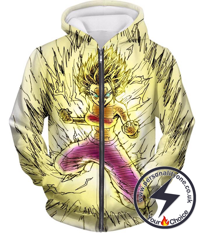 Dragon Ball Super Caulifla the Ultimate Female Super Saiyan Cool Art White Zip Up Hoodie